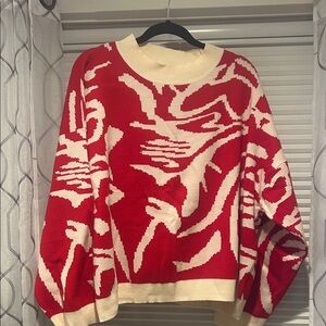 Polagram Red and Cream Patterned Sweater size large